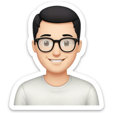 white man with buzzed black hair smiling with glasses sticker