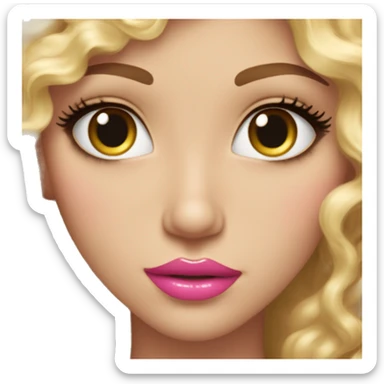 blond and long curly hair, the longest eyelashes and big pink lips with lipgloss on them sticker