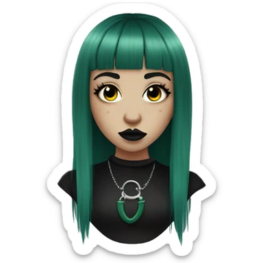 big septum piercing goth girl dark green bangs sticker