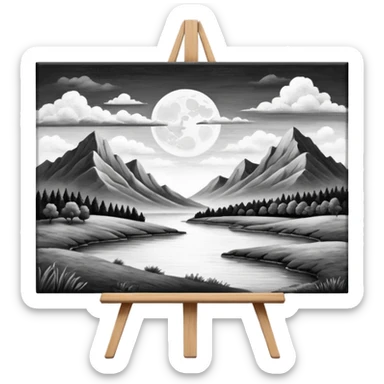 Canvas with pencil sketch,canvas on easel sticker