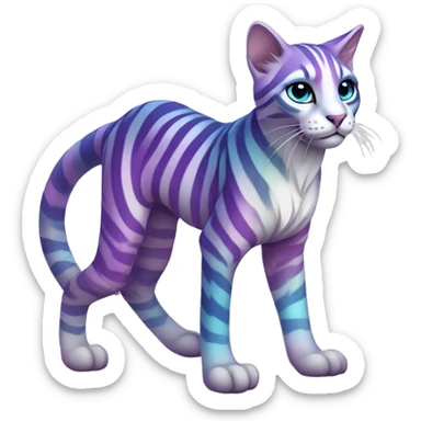 Colorful pastel vernid fantasy creature LiLaiRa Kamirah Falvie whiskers paws full body purple blue gradient stripes braided tail feline sticker