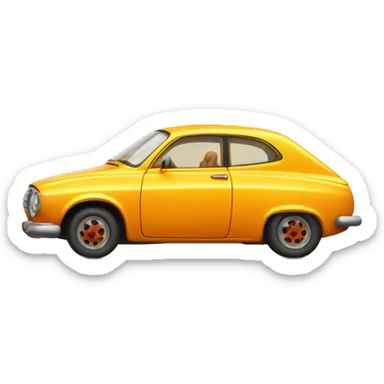 very old car resembling first ever car in yellow-orange color sticker