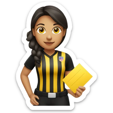 hispanic female referee holding yellow card sticker