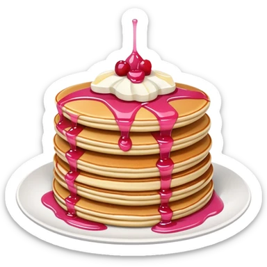 Pancake stack with pink syrup and fruit  sticker