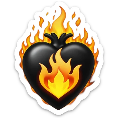 A dark black heart with glowing black flames rising smoothly, giving a mysterious and powerful feel. Transparent background, simple emoji style with a dramatic touch. sticker