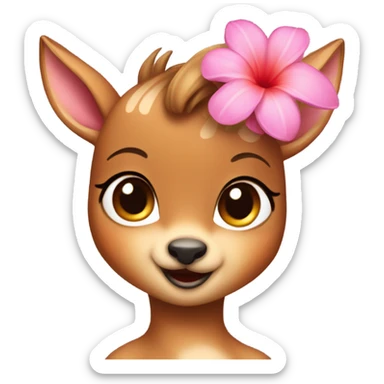 A sweet little bambi with a pink tropical flower on her head  sticker