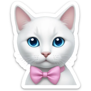 white cat with a pink bow and blue eyes sticker
