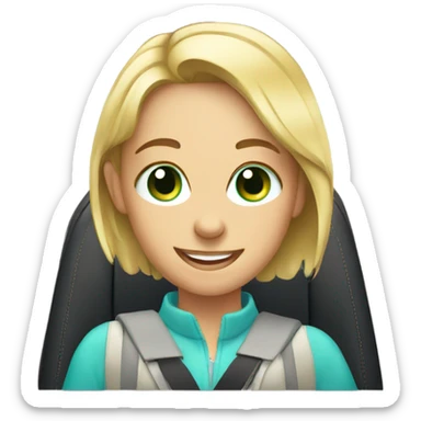 smiling girl in car interior with blue green eyes sticker
