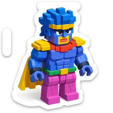 Stand Star Platinum from JoJo's Bizarre Adventure Season 3, as a LEGO minifigure, muscular build, blocky LEGO style, vivid colors sticker