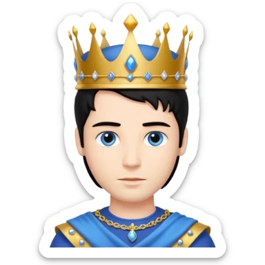 Prince with crown, whole Body, black hair, blue eyes,  sticker
