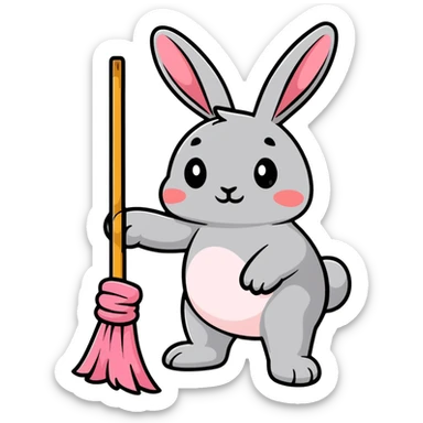 rosy bunny sweeping floor with broom sticker