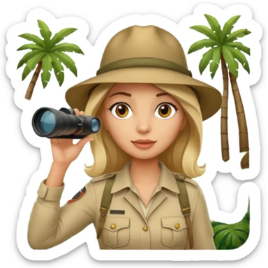 Woman + binoculars,Jungle Explorers. sticker