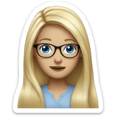 girl long blonde hair blue eyes with glasses sticker
