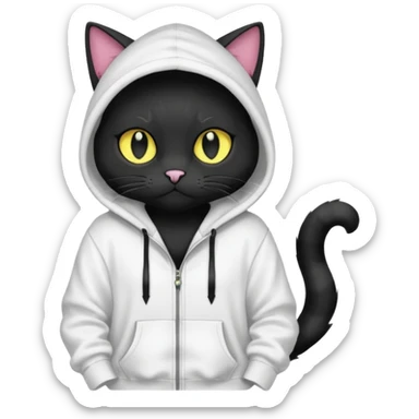 Black cat wearing a white hoodie fursona (full body) sticker