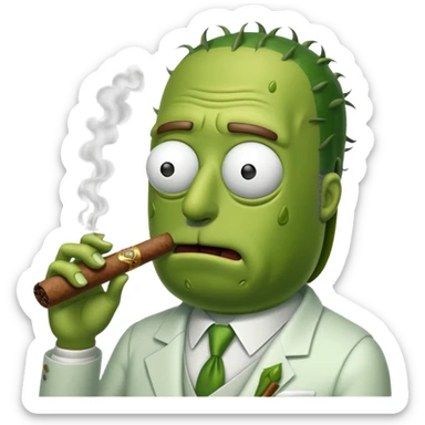 Pickle Rick smoking a cigar sticker
