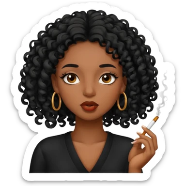 Black girl with eyelashes and curly hair smoking  sticker