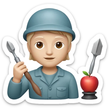 Apple Memoji-style 3D emoji of a sculptor with a small statue and chisel, smooth gradients, rounded edges, no background.
 sticker