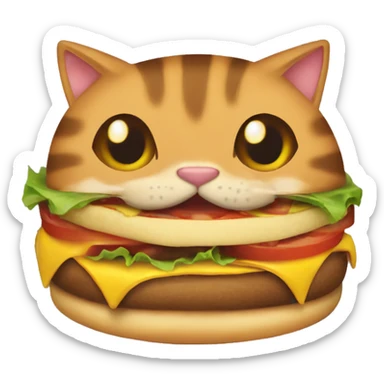 Brown tabby cat eating a cheeseburger sticker