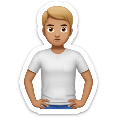 Man standing with his hands on his hips with an annoyed look on his face. His body is turned slightly to the side sticker