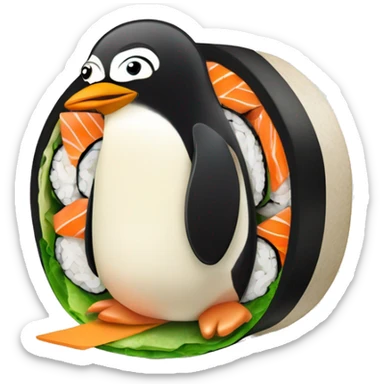 penguin in a sushi roll sticker