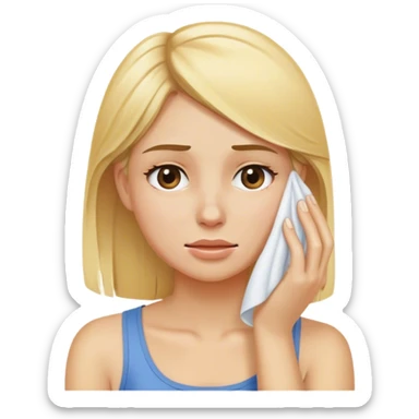 Blonde woman wiping visible sweat off face sticker