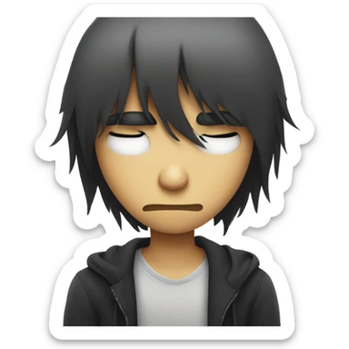 A sad emo boy with a bang sticker