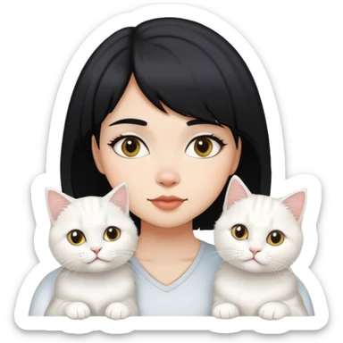 black short hair girl with two white British Longhair cat sticker