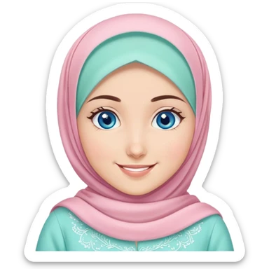 Turkish beautiful finish Konya girl blue eyes with sugar pink and mint hijab islamic dress and with celebrating the eid days  sticker