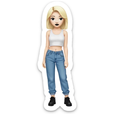 White girl with blond hair , black lipstick and white crop top for shirt and for pants baggy jeans sticker