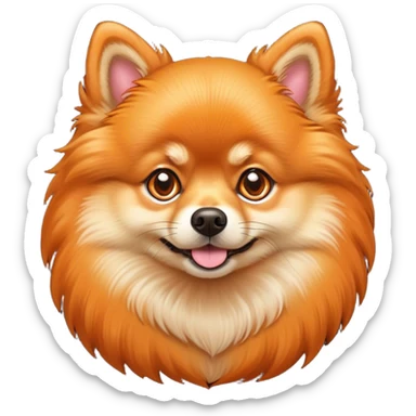 Cinematic Noble Orange Pomeranian Portrait Emoji, Poised and regal, with a compact, fluffy build and a well-groomed, vibrant orange Fur, deep-set soulful brown eyes, Simplified yet sharp and sophisticated features, highly detailed, glowing with a soft, dignified glow, high shine, intelligent and spirited, stylized with an air of elegance, focused and attentive, soft glowing outline, capturing the essence of a watchful and confident companion, so majestic it feels as though it could prance out of the screen with effortless authority! sticker