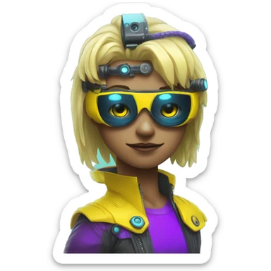 agent, laser eyes, yellow face, cyberpunk, code, cyan and purple colors, only upper body portrait sticker