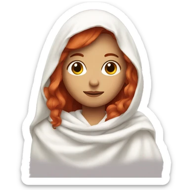 red haired girl with white blanket on shoulders sticker
