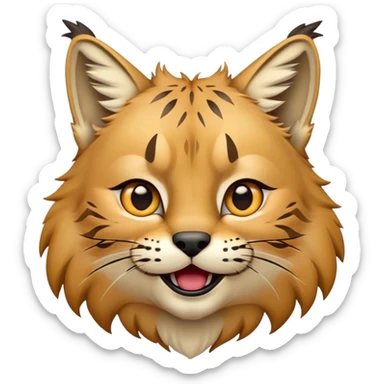 Cinematic-Comical-Lynx-Portrait-Emoji – Head tilted dramatically with an exaggeratedly amused expression, featuring a thick, tufted golden-brown coat with striking black ear tufts, wide, expressive amber eyes filled with playful disbelief. sticker