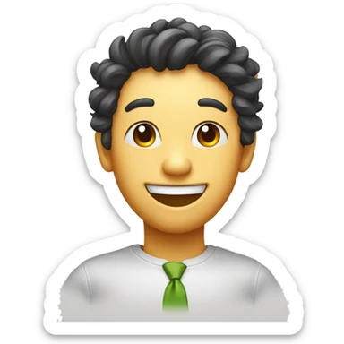 smiling with tongue out and a letter L on forehead sticker