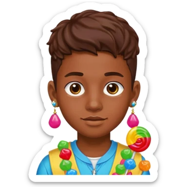 boy with a lot of accessories and earrings made out of candy sticker