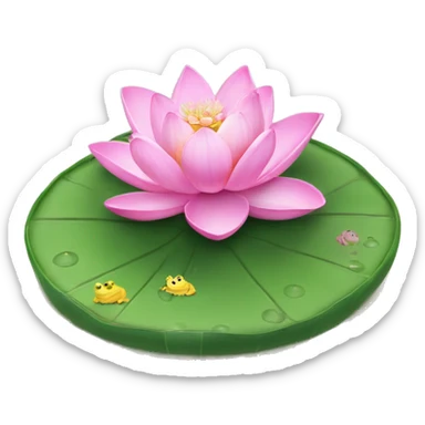 beautiful lilypad with a pink lotus flower and small green frog on it sticker