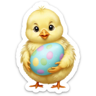 Cute yellow baby chick with Easter egg sticker