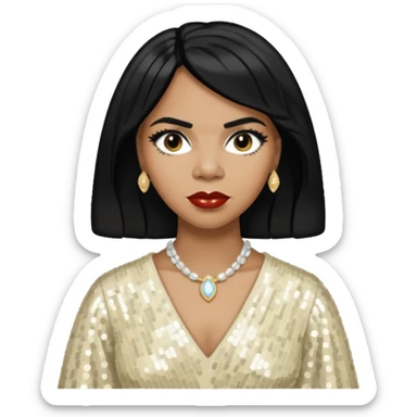 Marian Anderson with black hair, ivory sequin outfit sticker