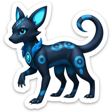 Shiny Dark Edgy Black And Blue Umbreon-Salandit-Wolf-Fakémon-hybrid-creature (full body)  sticker