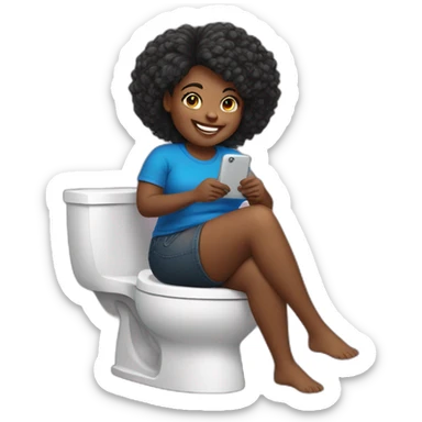 black chubby girl sitting on the toilet while texting and smiling hair sticker