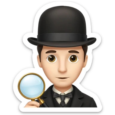 Sherlock Holmes in a bowler hat and with a magnifying glass sticker