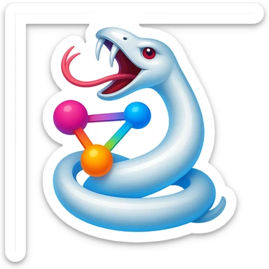 Transform the image into a 3D, colorful logo featuring a white snake intertwined with network nodes. Use vibrant colors and make it shiny and dimensional, inspired by the reference image. sticker