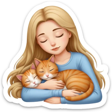 Generate a picture of a beautiful girl with long hair sleeping with a cat sticker