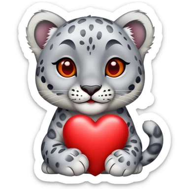 snow leopard holding a red heart sticker