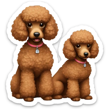 Two brown toy poodles. One is smaller than the other one. They cuddle together  sticker