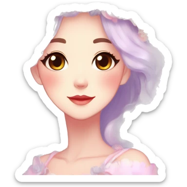 Gorgeous Shiny Colorful Pastel Anime Style Mature Lady with blushing face and pretty hair with a flower crown and antlers pastelcore kawaii cottagecore fairycore aesthetic trending style sticker