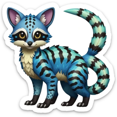 Rare realistic tropical exotic cute epic pretty beautiful handsome gorgeous aesthetic colorful vibrant Vernid-Protogen-Primagen-Wickerbeast-Genet-Trico-species-Fakemon-hybrid-creature by LiLaiRa, beautiful intricate markings, full body sticker