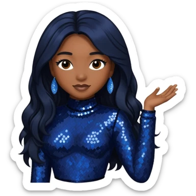 Normani from Fifth Harmony with long black hair, dark indigo sequin outfit sticker
