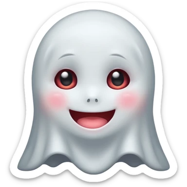 little cute ghost is smiling with blushed face, only face cute animie eyes sticker