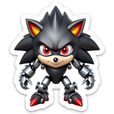Robotic black Shadow the Hedgehog with metallic body, glowing red eyes, and mechanical quills sticker